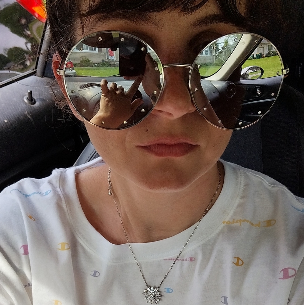 Women's Gorgeous rhinestone silver & white round sunglasses
